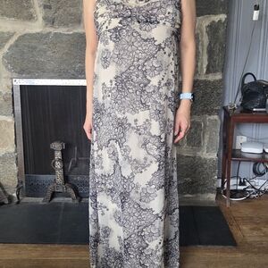 Fire Los Angeles Black and Cream Floral Maxi Dress